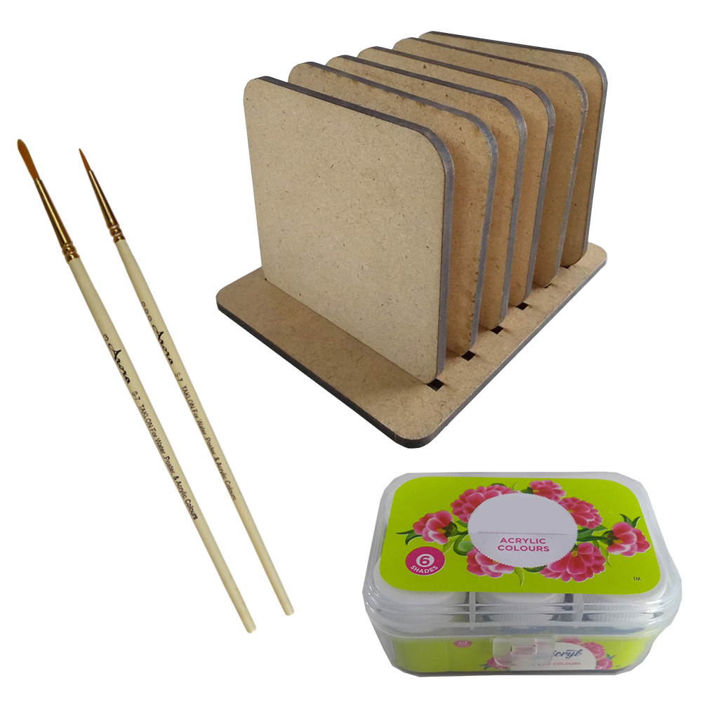 Pichwai Painting on Square Tea Coasters with Stand DIY Kit by Penkraft